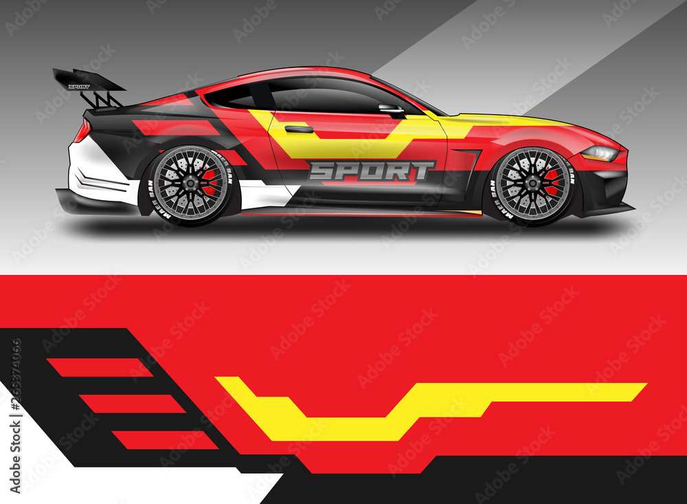 Sport Car decal wrap design vector. Graphic abstract stripe racing background kit designs for vehicle, race car, rally, adventure and livery. Eps 10 Sport Car decal wrap design vector. Graphic abstract stripe racing background kit designs for vehicle, race car, rally, adventure and livery. Eps 10