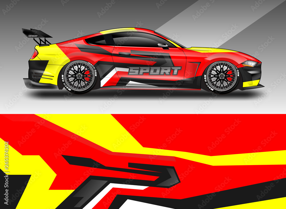 Sport Car decal wrap design vector. Graphic abstract stripe racing background kit designs for vehicle, race car, rally, adventure and livery. Eps 10