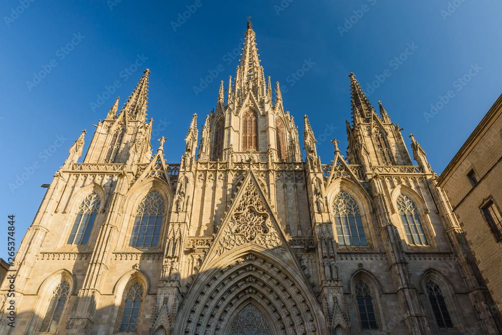 Close up of Barcelona Cathedral  in Gothic Quarter in Barcelona, Spain.