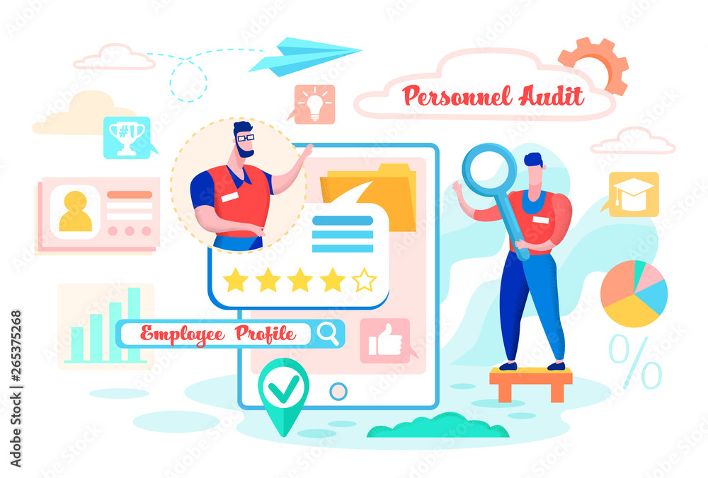Personeel Audit, Employee Profile Cartoon Flat. Personeel Audit, Employee Profile Cartoon Flat.