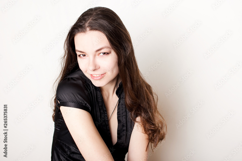 Young friendly brunette smiling. Portrait of a young confident woman, Young friendly brunette smiling. Portrait of a young confident woman,