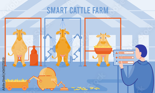 Inscription Smart Cattle Farm Vector Illustration.