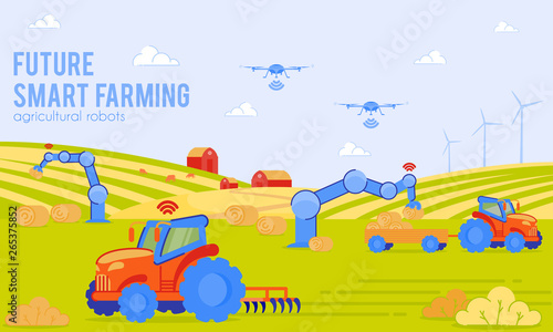 Future Smart Farming Agricultural Robots Flat.