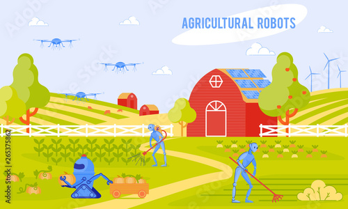Vector Illustration Agricultural Robots Lettering.