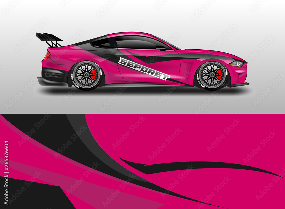 Fototapeta premium Livery decal car vector , supercar, rally, drift . Graphic abstract stripe racing background . 