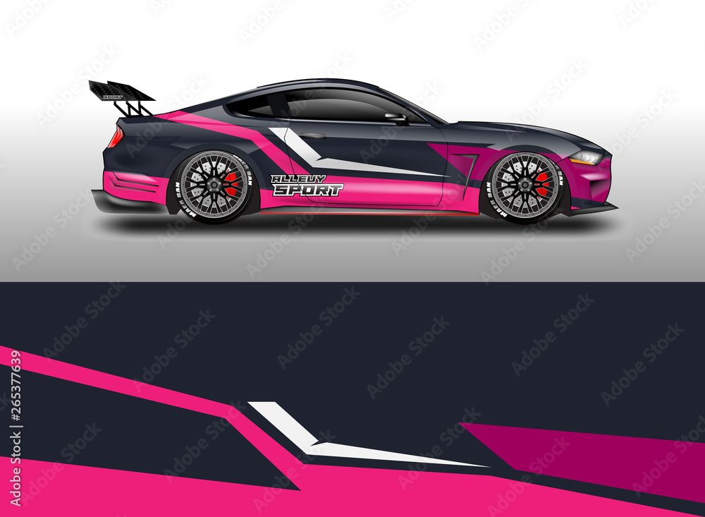 Fototapeta premium Livery decal car vector , supercar, rally, drift . Graphic abstract stripe racing background . 