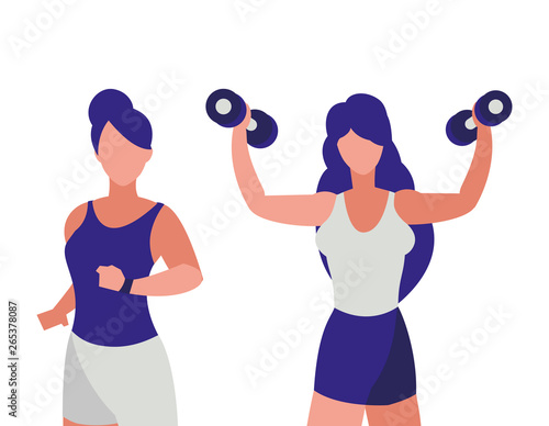 athletic women running and weight lifting