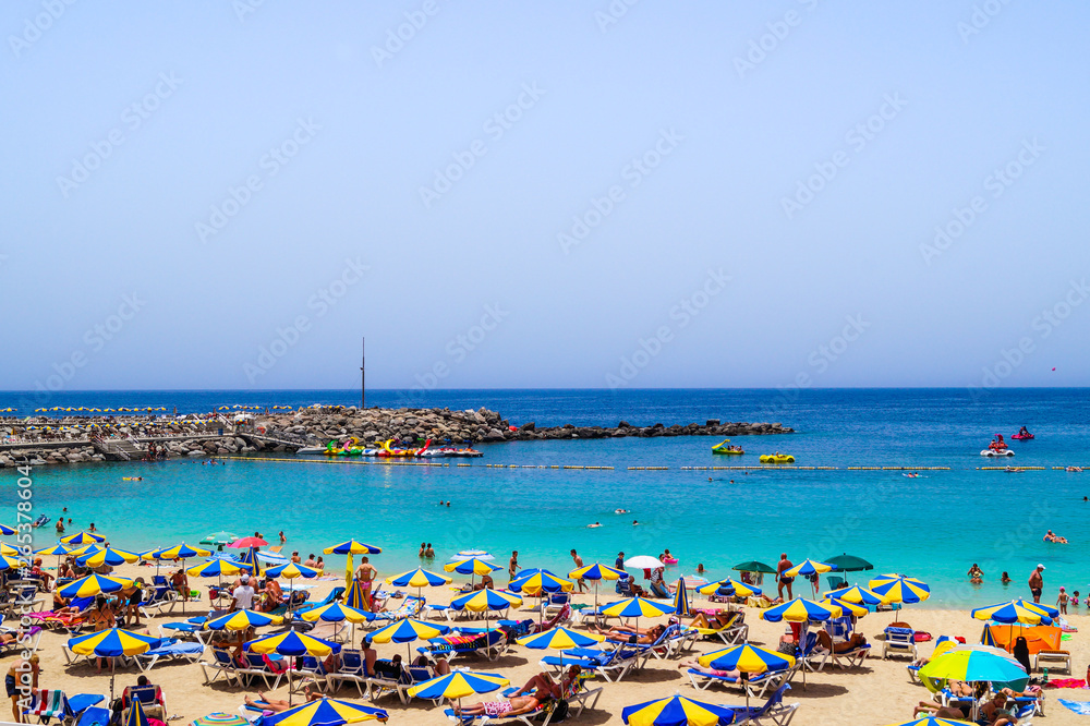 Gran Canaria beach with umbrellas