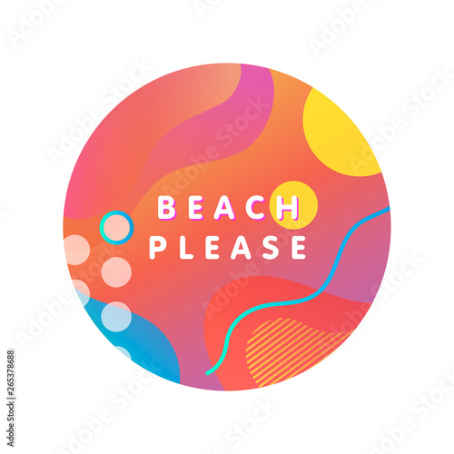 Unique artistic design card - beach please with gradient background,shapes and geometric elements in memphis style.Bright poster perfect for prints,flyers,banners,invitations,special offer and more.