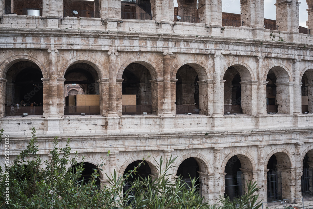 Closeup on the arches of the Colosseum in Rome