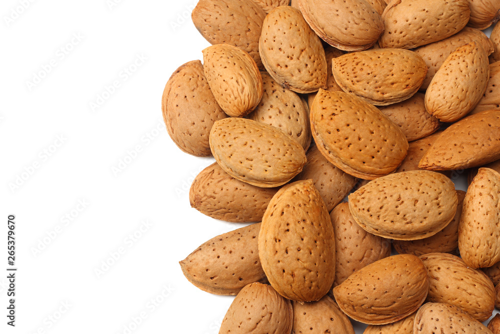 almonds isolated on white background top view almonds isolated on white background top view