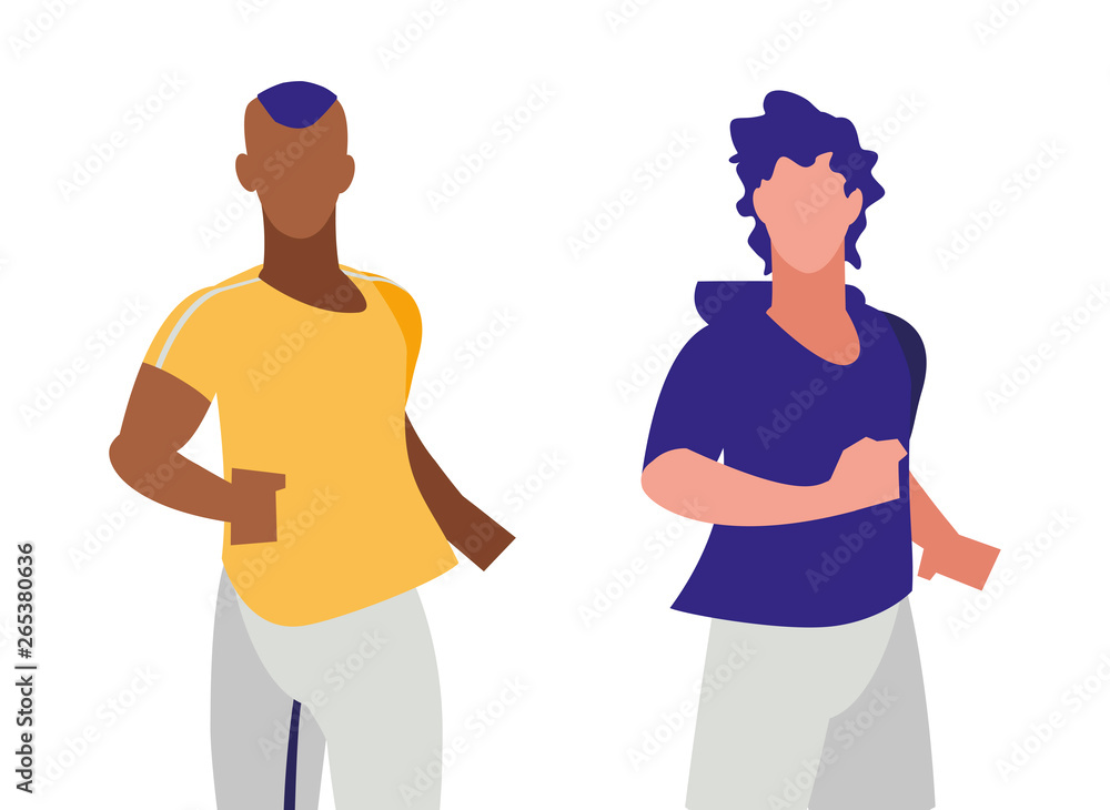 Fototapeta premium athletic interracial men running characters