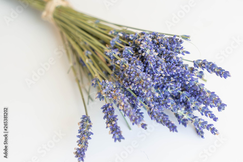 Fototapeta Naklejka Na Ścianę i Meble -  Dry color grass flower for interior decoration. Studio shot and isolated on white background. Bunch of Lavender flowers on a white background