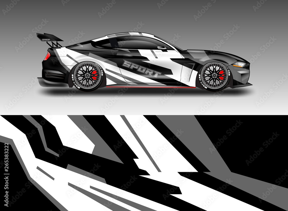 Livery decal car vector , supercar, rally, drift . Graphic abstract stripe racing background . File ready to print and editable .