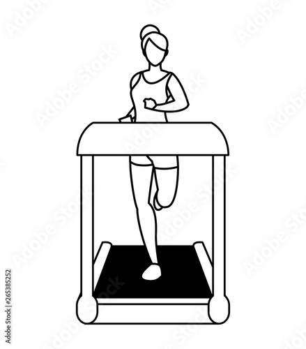 athletic woman running in electric treadmill tape