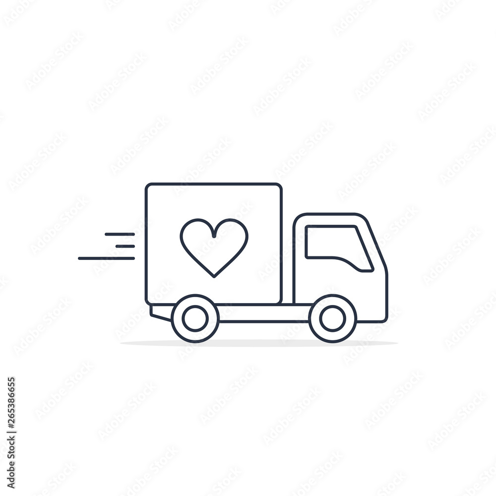 Delivery Truck with heart Charity Donation icon. Charity truck simple vector concept Delivery Truck with heart Charity Donation icon. Charity truck simple vector concept