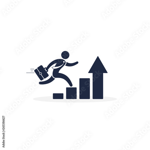 Running businessman on successful diagram vector icon isolated illustration