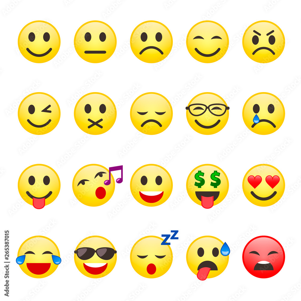 Emoji Smiley set. Emoticon cartoon emojis symbol chat objects vector ...