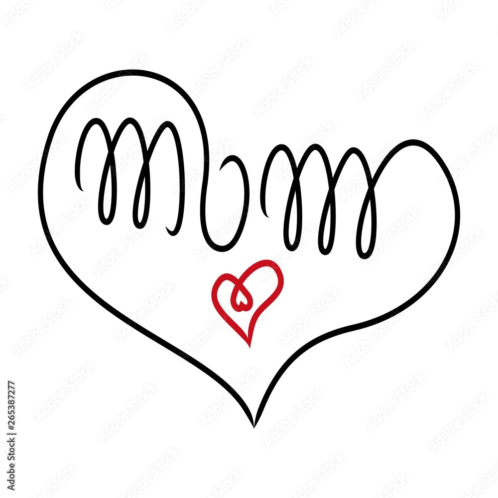 Obraz premium Hand drawn letters, mom, greeting card with white background for mother's day, vector illustration