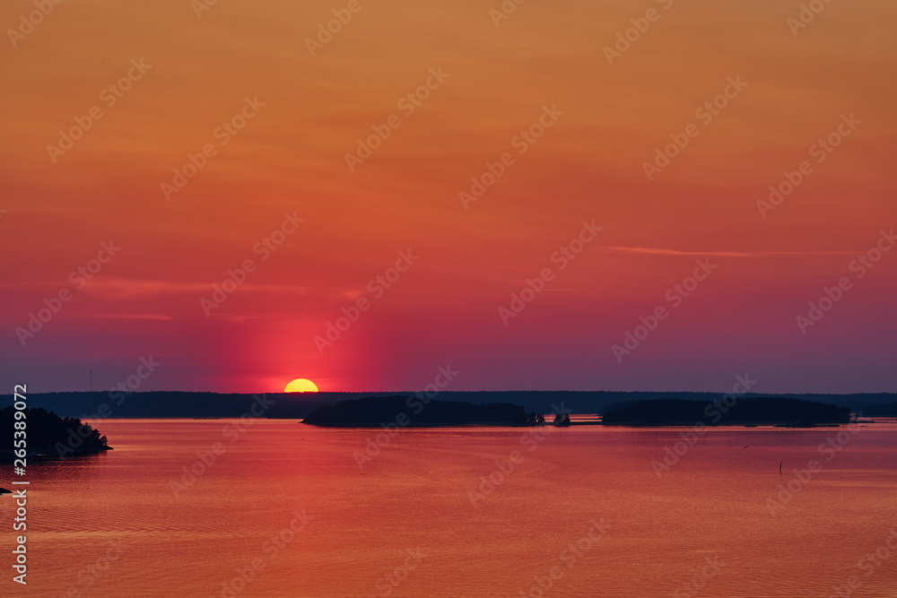 Colorful sunset over the sea. Copy space.
