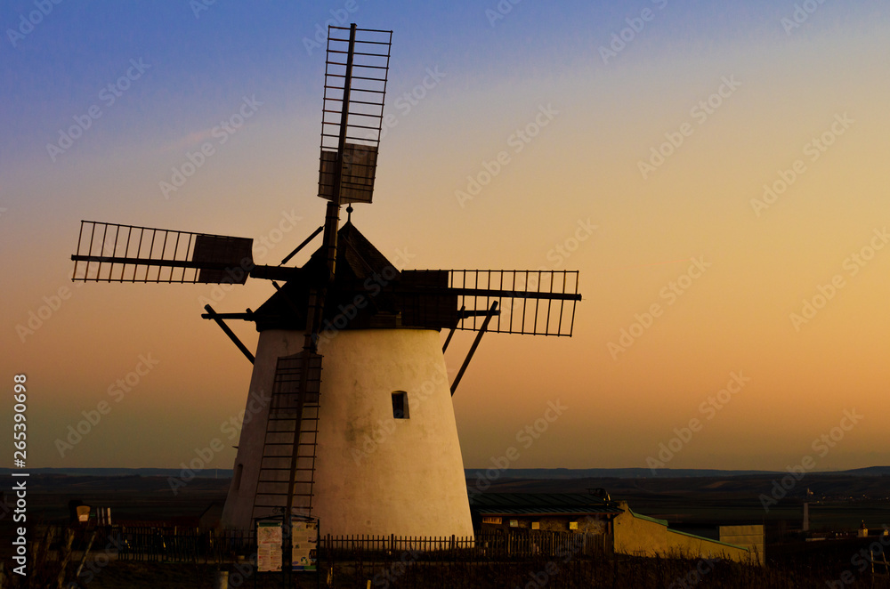 Windmill in Retz Austria during the sunset