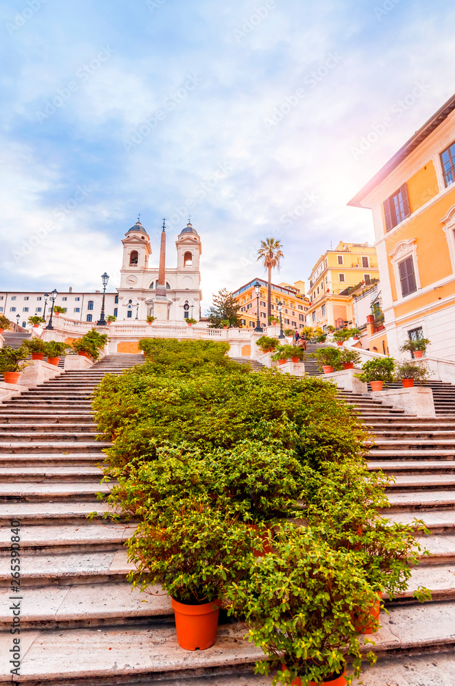 Fototapeta premium Spanish Steps at Piazza di Spagna and Trinita dei Monti church