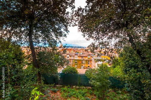 Aerial cityscape of Rome from Pinco Terrace