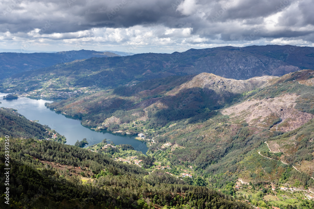 Scenic view of Cavado river and Peneda Geres National Park in northern Portugal.