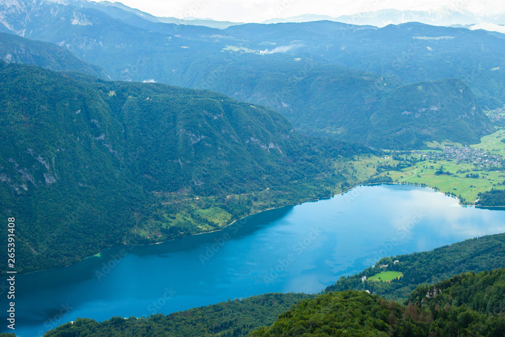 View of Bohinj lake from Vogel cable car, Triglav National park, Slovenia