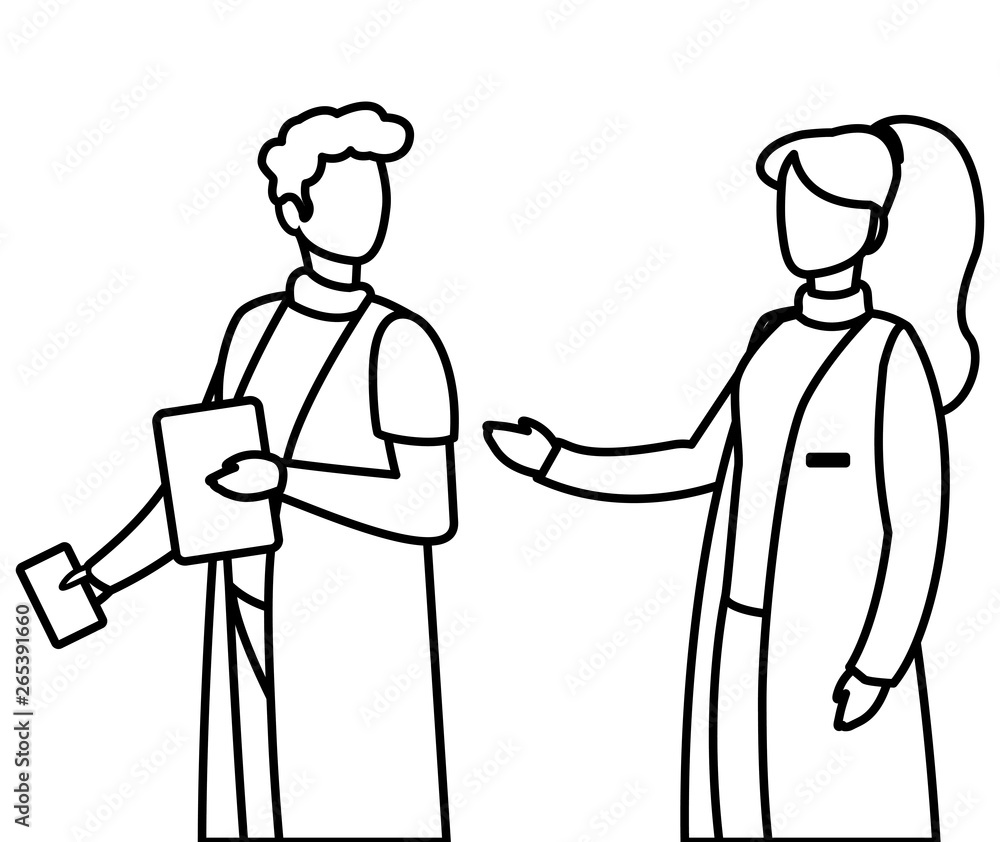 couple medicine workers with uniform characters couple medicine workers with uniform characters