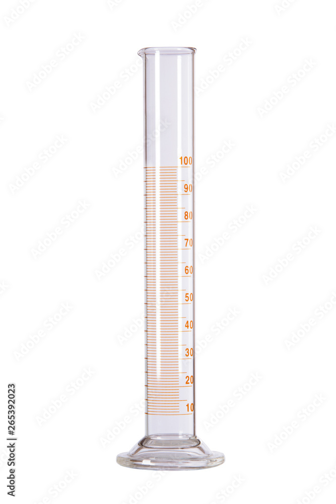 Volumetric flask with a capacity of 100 milliliters. Isolate on white background Volumetric flask with a capacity of 100 milliliters. Isolate on white background