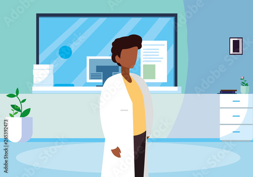 afro male medicine worker in clinic reception