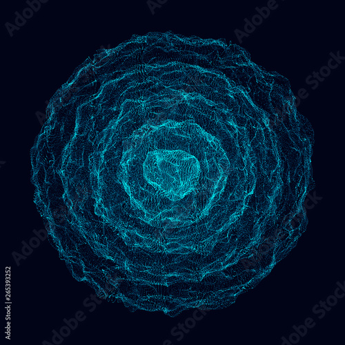 Abstract 3d sphere. Sphere with twist lines. Glowing lines twisting Logo design. Outer space object. Futuristic technology style. Sphere particles. 3d rendering.