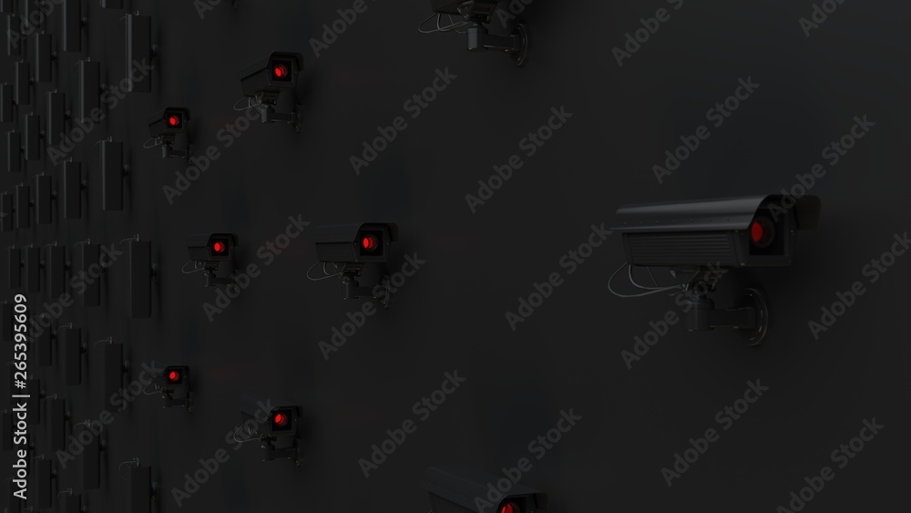 Security camera cctv pattern red led, abstract dark cyber security surveillance texture background, threat detection, abstract 3d illustration render
