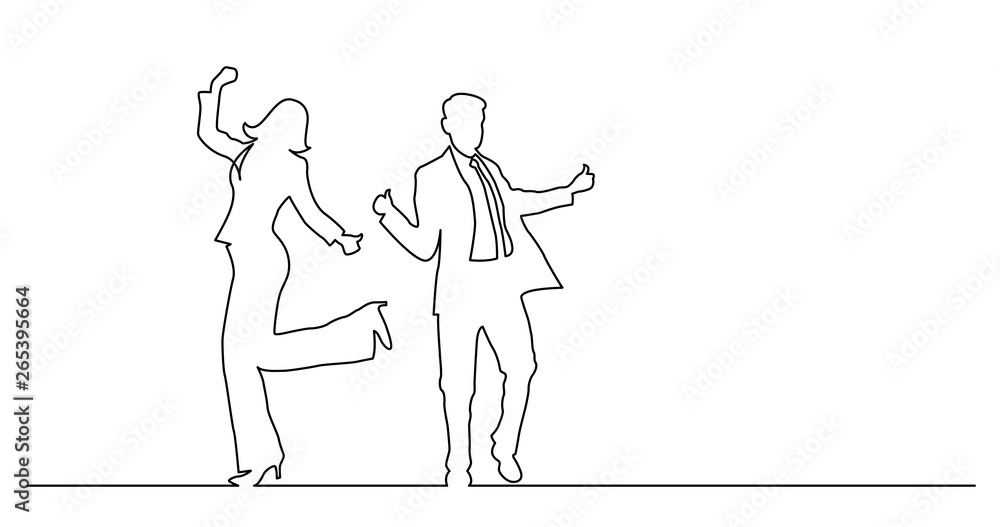 continuous line drawing of two happy successful business people