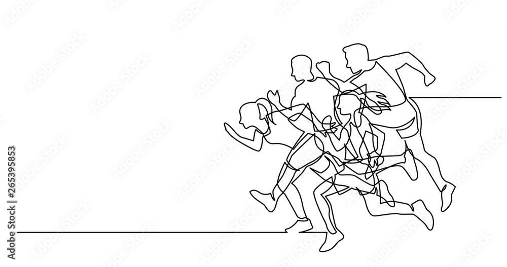 Self drawing line animation of group of athletes running Self drawing line animation of group of athletes running