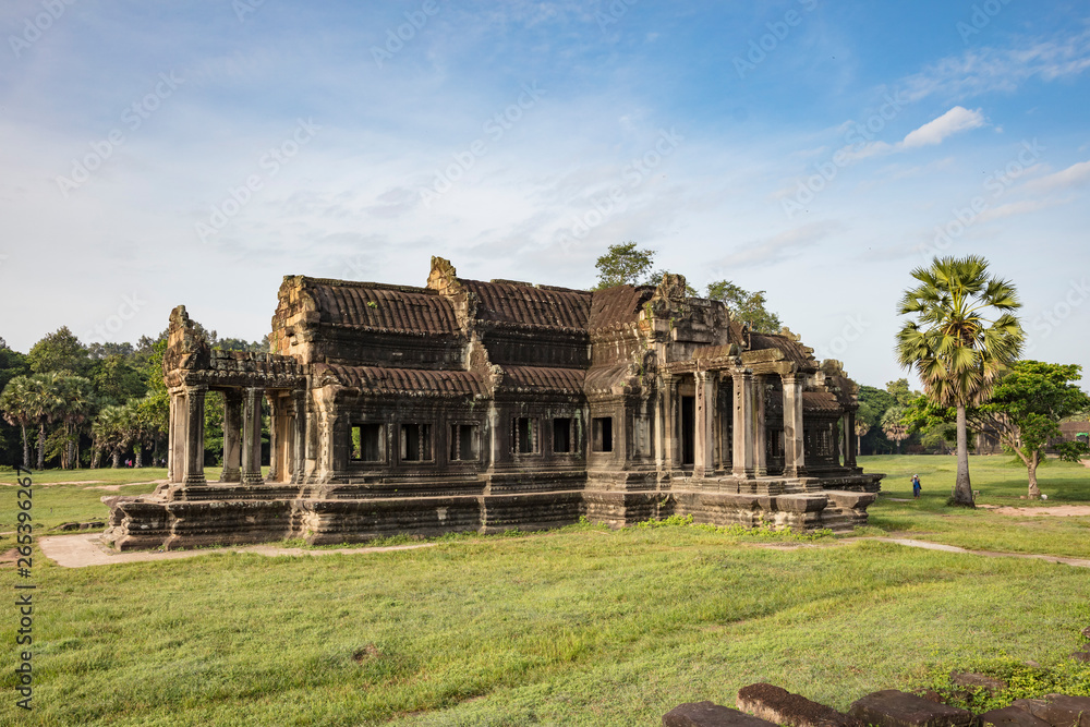 Building beside the main entrance to Angkor Wat temple, Siem Rap, Cambodia