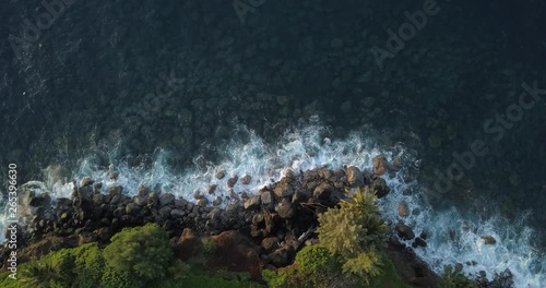 Aerial/Drone - Top-Down of Shore Rocks at Sunrise (Hamakua Coast - Big Island, HI) photo