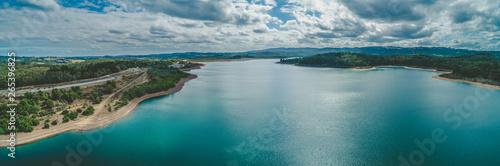 Aerial panoramic landscape of Cardinia Reservoir Lake