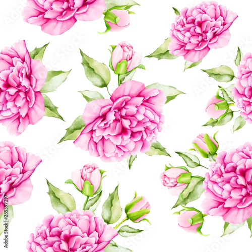 watercolor floral and leaves seamless pattern