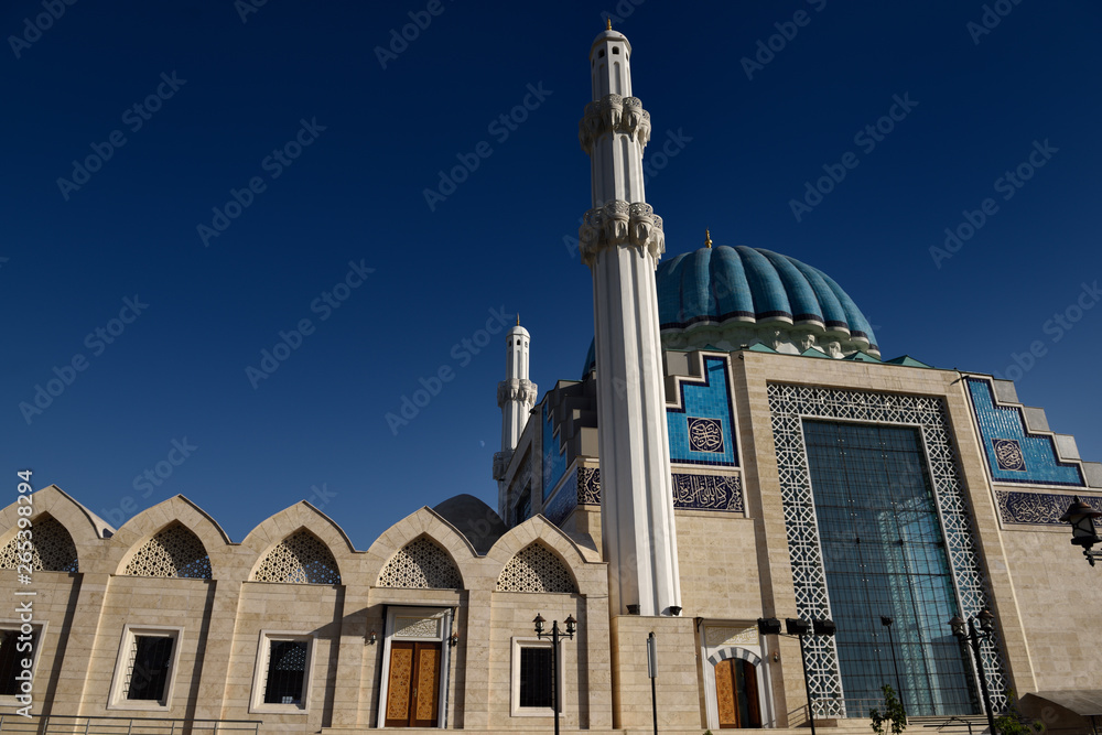 Great windows of modern Hoca Ahmet Yesevi Mosque in Turkistan Kazakhstan
