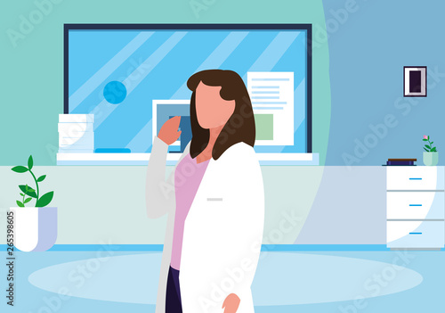 female medicine worker in clinic reception