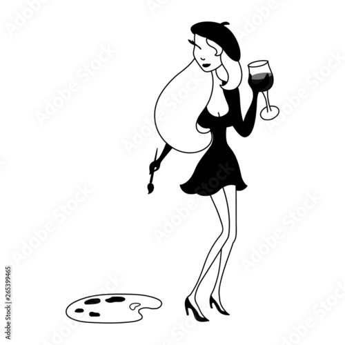 painting woman with a glass of wine