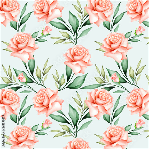 Wallpaper Mural watercolor floral and leaves seamless pattern Torontodigital.ca