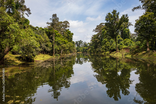 Beautiful reflections in the moat around Preah Khan temple in Siem Reap  Cambodia
