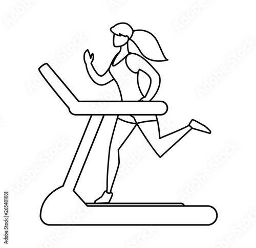 athletic woman running in electric treadmill tape
