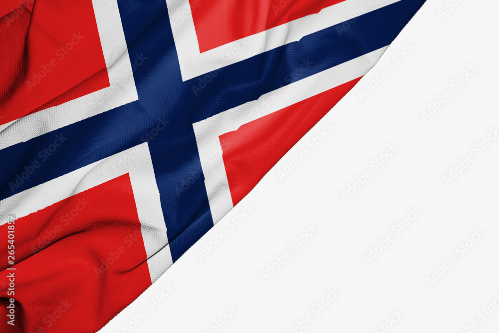 Norway flag of fabric with copyspace for your text on white background. Norway flag of fabric with copyspace for your text on white background.