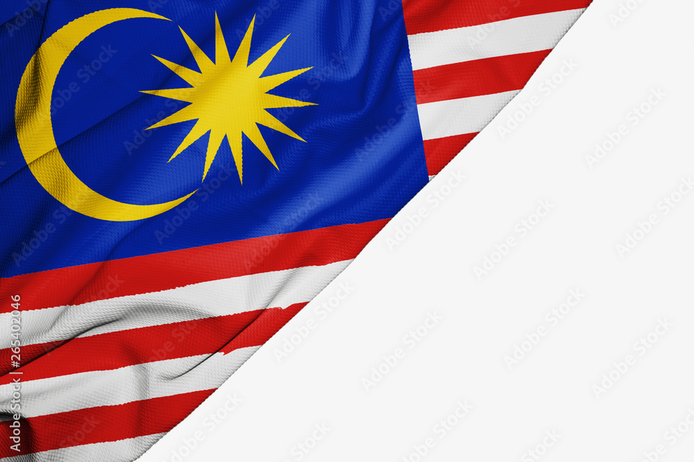 Malasia flag of fabric with copyspace for your text on white background. Malasia flag of fabric with copyspace for your text on white background.