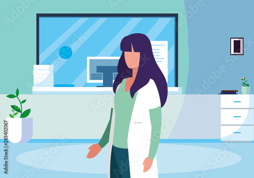 female medicine worker in clinic reception