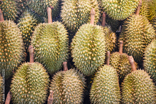 Durian tropical fruit on texture background for sale in the fruit market